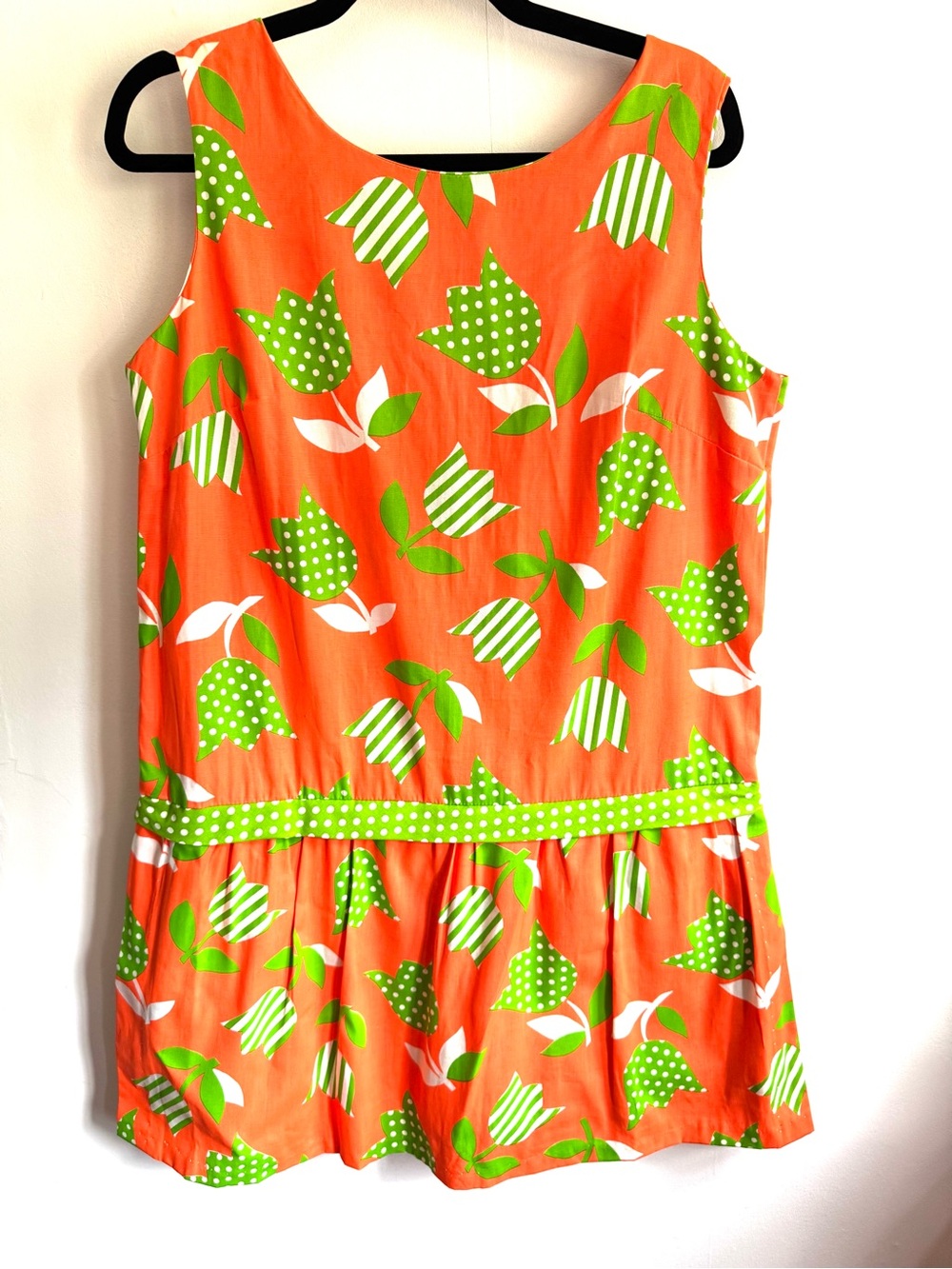 Vintage Charm Maid Bright Orange Floral Drop-Waist Romper